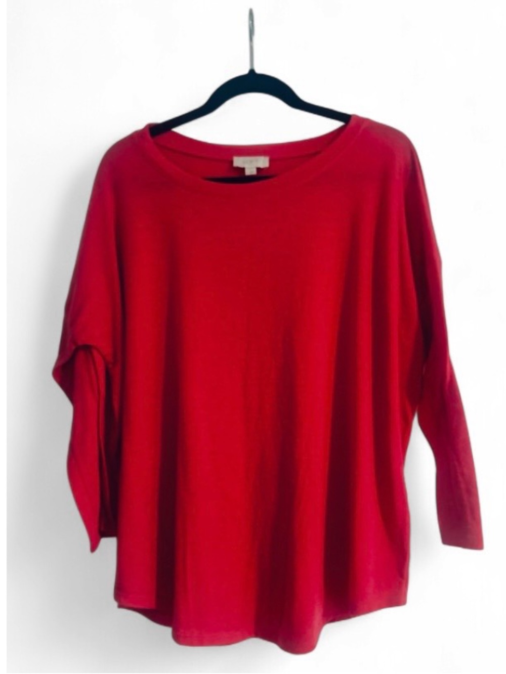 LOFT Outlet Pink Solid Knit Top Scoop Neck 3/4 Sleeve Pullover Women’s Large